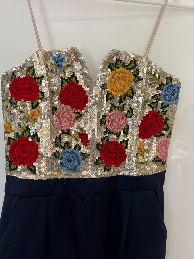 Embellished Alice + Olivia Floral Sequin Bustier Dress - Multicolor